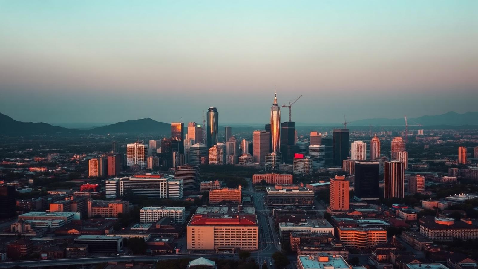 South African city skyline at golden hour